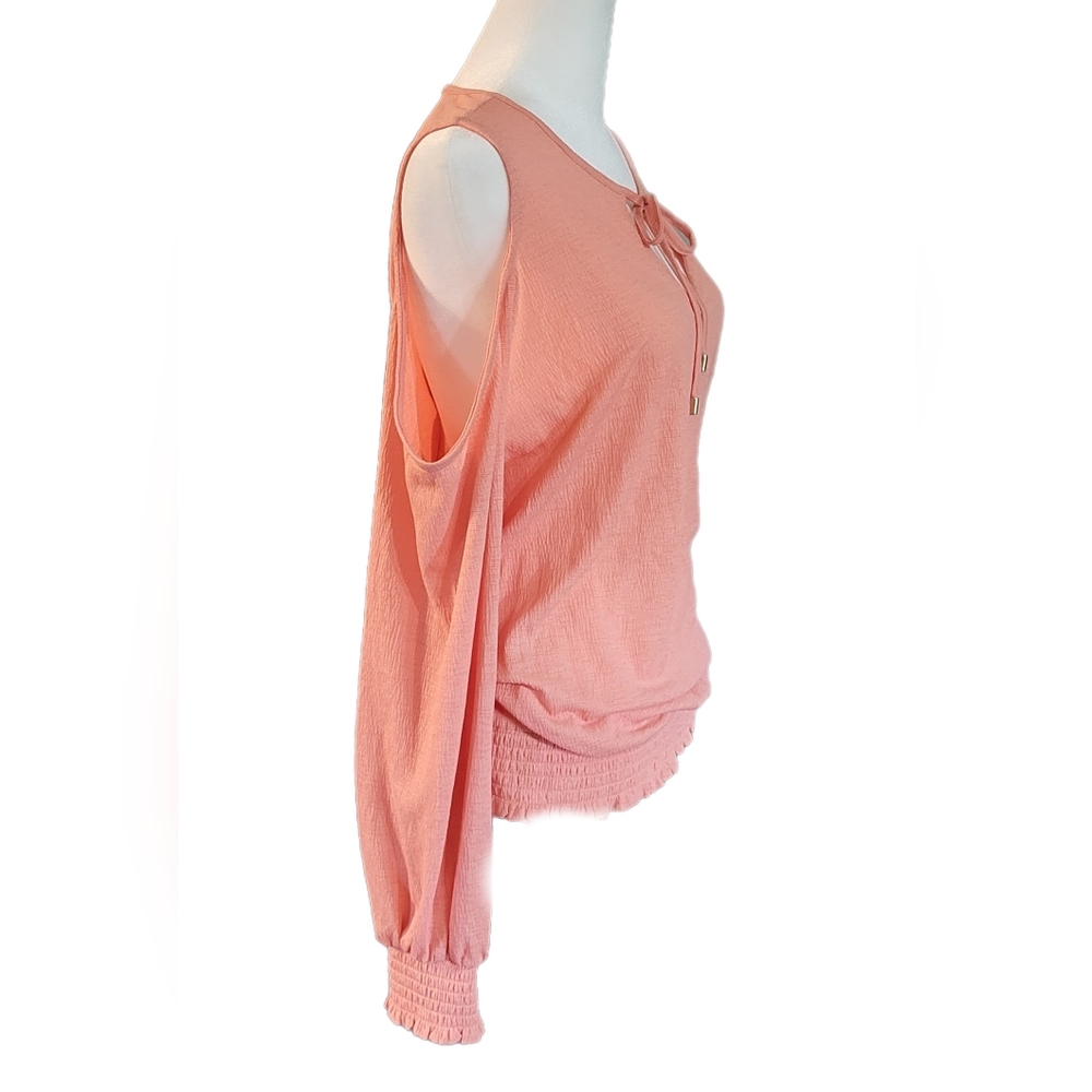 NWT INC cold shoulder, long sleeve, lightweight coral color blouse. Sz Lg - Picture 12 of 16